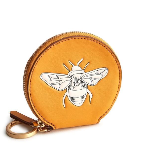 Vera Bradley Handbags - NWT Vera Bradley Round Zip Pouch In Sunflower With Bee, Leather